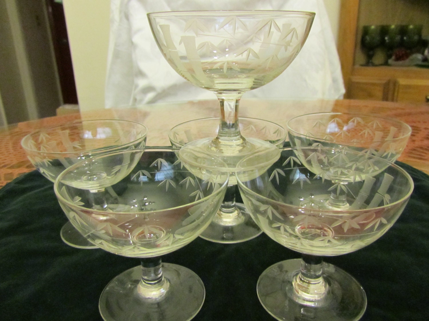 Vintage Noritake Japan  etched bamboo design set of six cocktail glasses