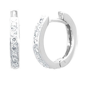 Round Diamond Hoop Earrings, 14k White Gold Ladies Earrings, Ladies Fine Jewelry