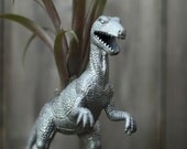 Chrome Deinonychus Dinosaur Succulent Planter - Silver Planter Made Using Upcycled Materials