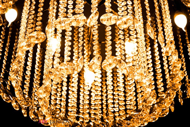 Chandelier / Crystal / Ornate / Lights / Gold / Bronze / Black / Dark background  Fine Art Photography Print - Home Decor - 8x10 photo