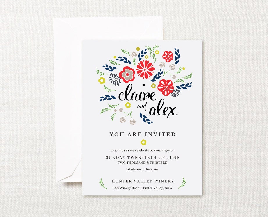 Navy and Red Floral Summer Printable Wedding Invitation - wedding invite and matching rsvp / reply card set Il_170x135