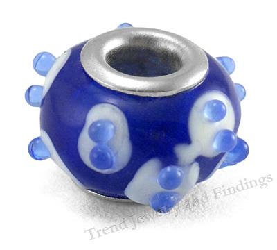 2 pc Blue Murano glass  BEADS large hole, silver core fit European Charms Bracelets - Ocean Theme