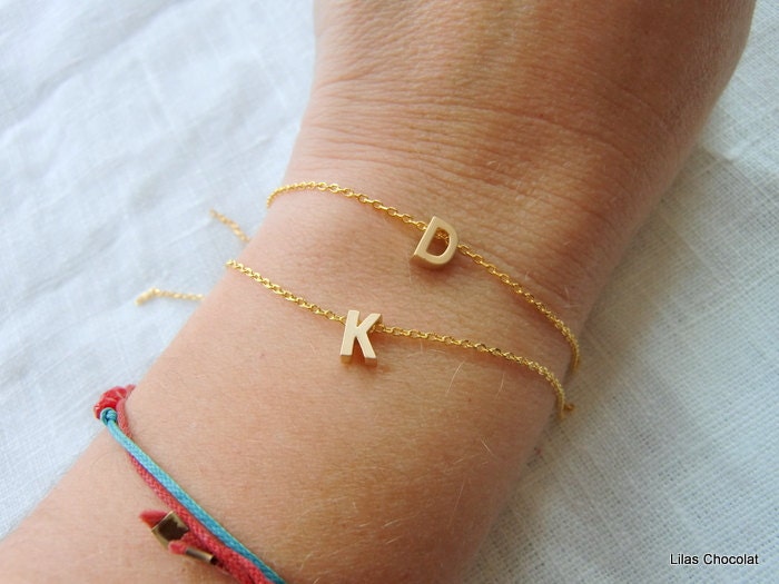 Tiny gold letter bracelet - Gold initial bracelet your choice