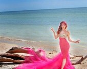 Aphrodite pink shell mermaid siren beach Bridal Couture Ricky Lindsay Gown Fashion Dress Wedding