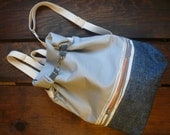 Roll Clip Top Backpack - MADE TO ORDER - Organic Chambray, Lining, Sturdy Canvas Bag - Grey and Tree Bark Colored - Zipper Pocket on Front