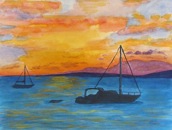 Sail Boats in Maui, Original Watercolor by Kathy Olson