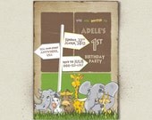 Safari birthday party invitation African themed Personalized Printable invite card elephant giraffe yellow green brown kids girls boys Il_170x135