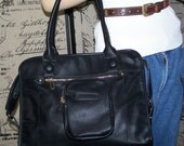 DSLR Camera Bag Purse Zipper Closure -Black Faux Leather -Large Satchel- iPad Sleeve-Custom padded camera bag insert by Snugglens