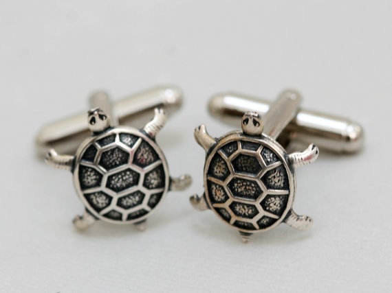 Turtle Steampunk Cufflinks Antiqued Silver Metal Men's Accessories