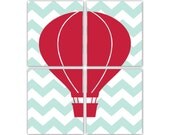 Hot Air Balloon Set of Prints Four 8x10 Chevron Prints for Nursery Wall Decor Customize Your Colors Shown in Red and Aqua