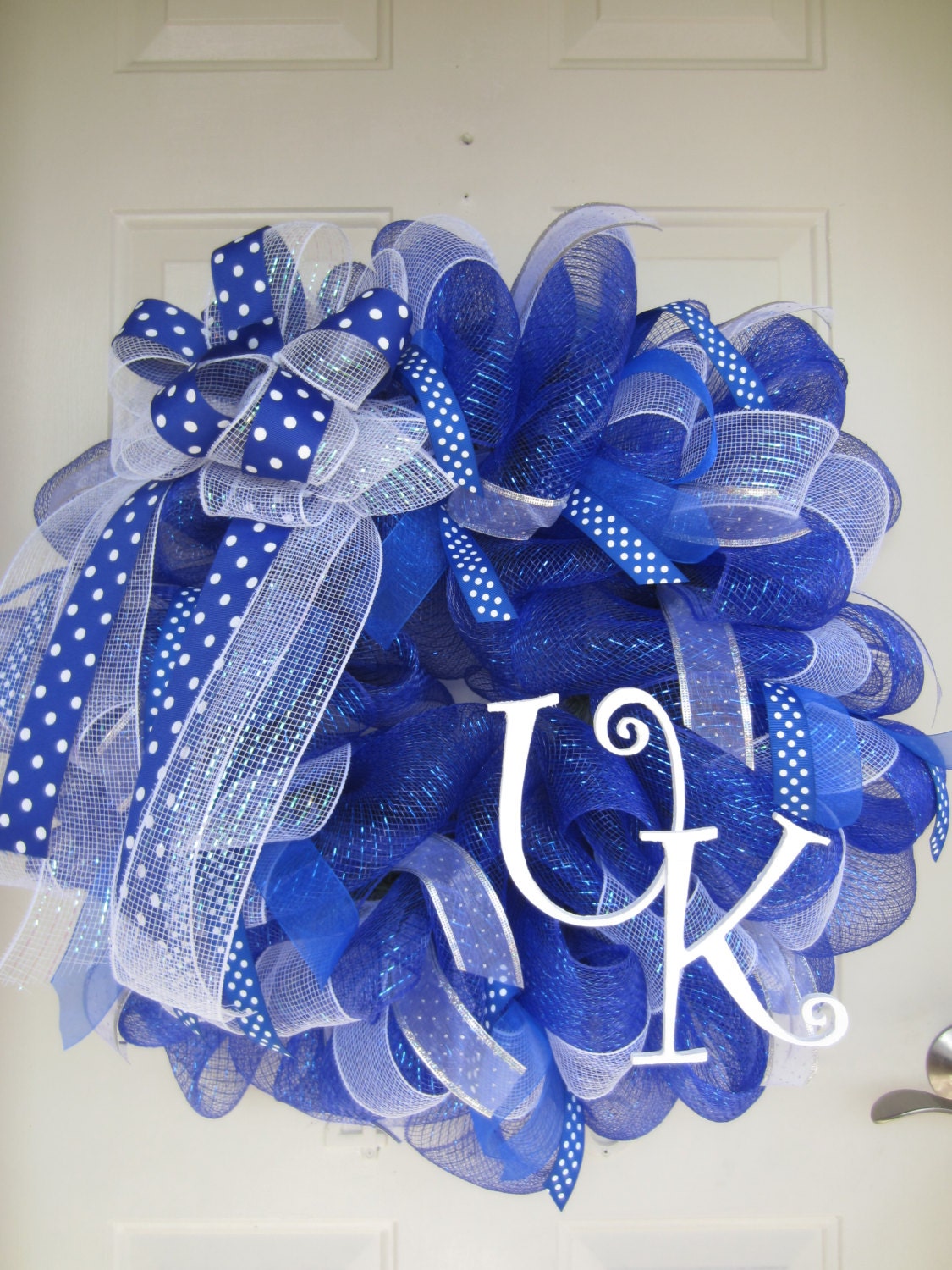 UK Kentucky Blue and White Poly Deco Mesh Wreath