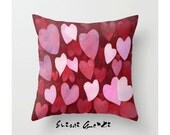 Heart , Wedding Gift , LOVE , Watercolor Painting by Suisai Genki, Pillow Cover - 16x16 - 18x18", Red, Pink