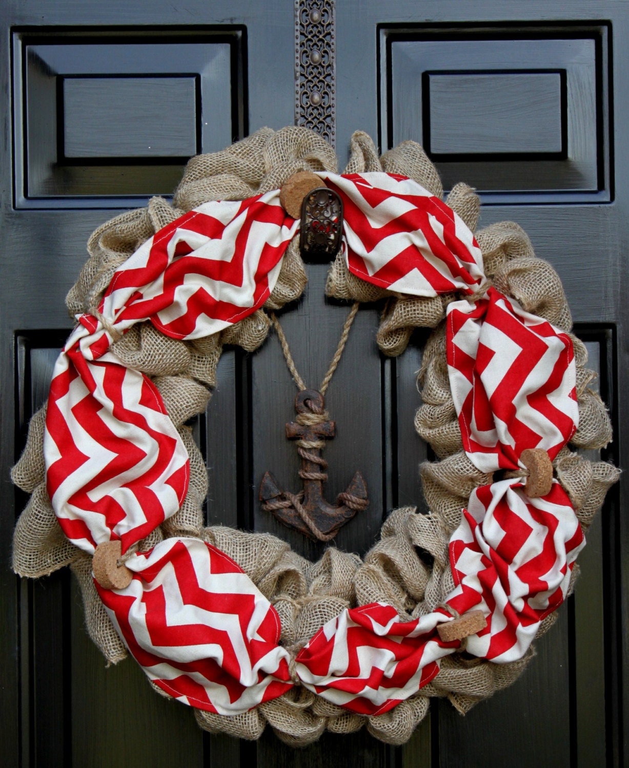 Burlap wreath - Summer Wreath for door - Beach decor - Summer wreath- Nautical Decor -  Anchor Wreath - Poolside Decor - Patio Wreath