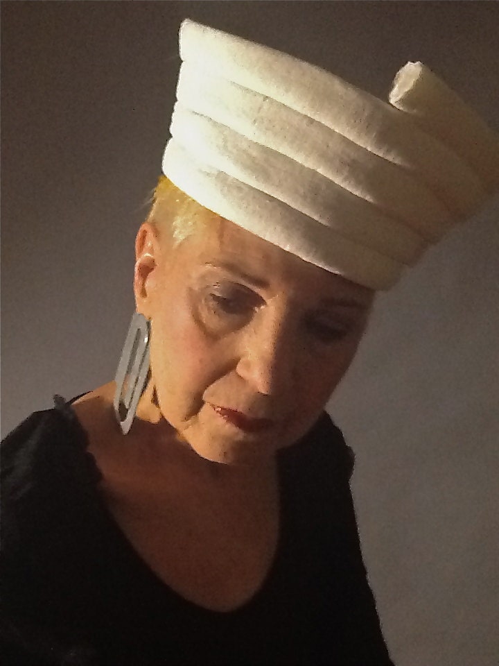 Urban Open Turban - White flat elements, structured edge to edge with glue into open inverted cone.