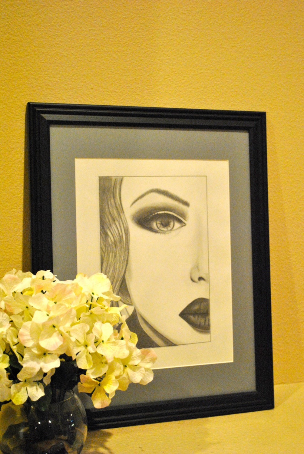 Original Drawing.  Black and White Art. Portrait. Pencil. Framed