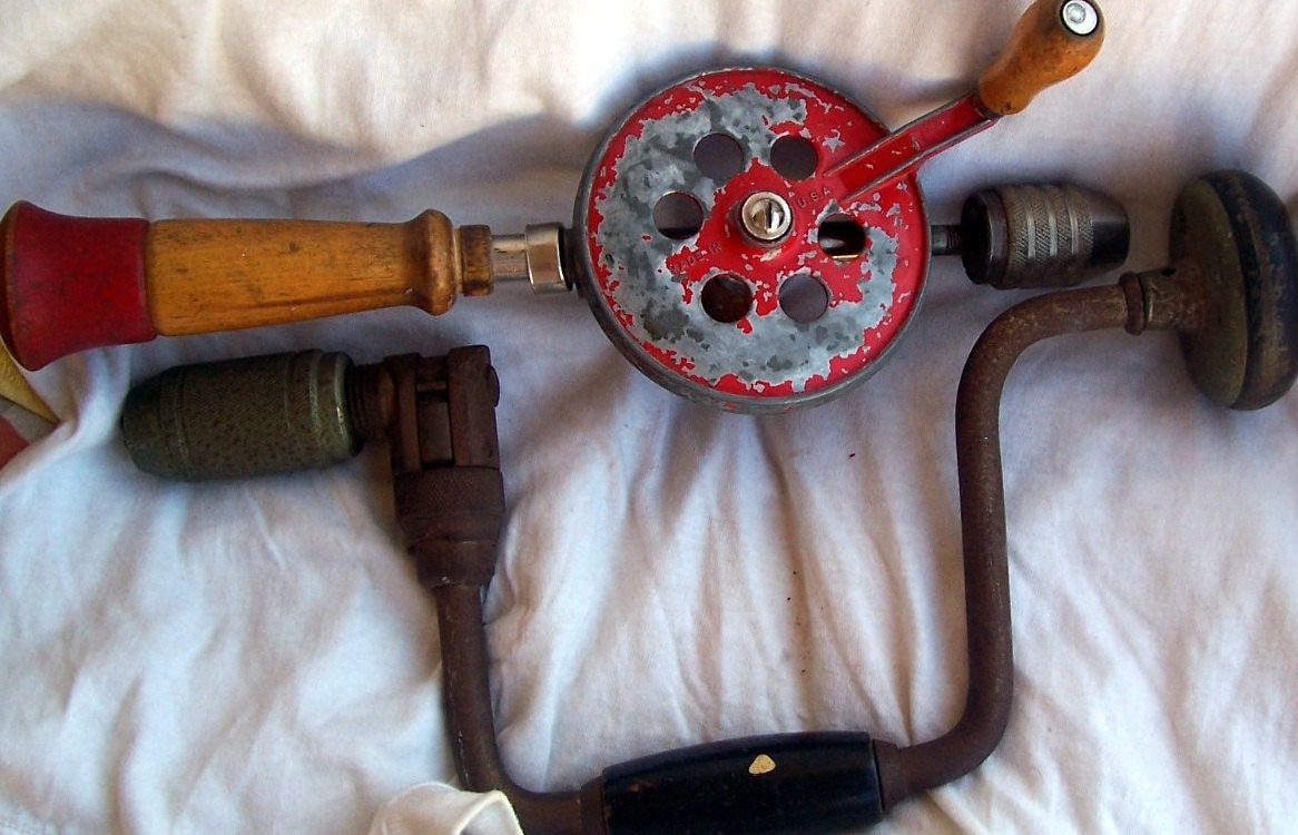 Vintage Pair of Rustic Hand Crank Drills