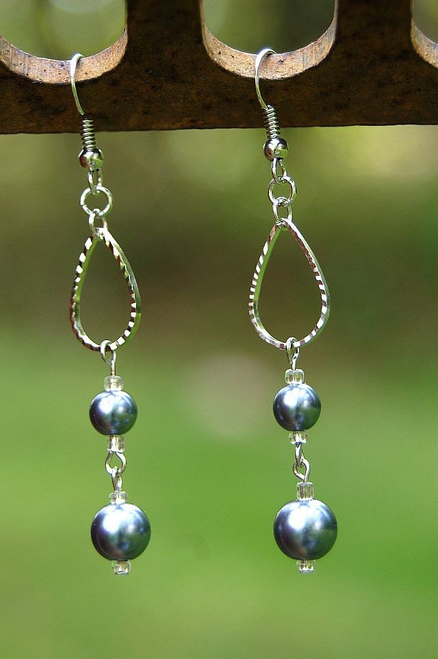 Tear and Blue Round Beat Dangle Earrings