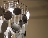 Hanging Silver Circles pendant lamp lighting fixture- recycled metal can lids