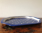 Vintage Metal Tray Blue and White Flowers