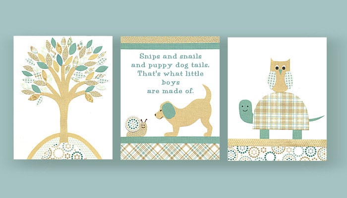 Nursery Art Print, Boys Room, Puppy, Turtle, Tree, Turquoise, Aqua, Blue, Brown, 8 x 10, Cute, Sweet, Adorable