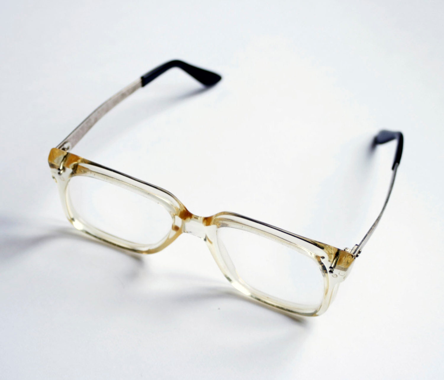 vintage soviet union eyeglasses yellow plastic with metal stands grandpa hipster style