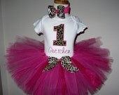 First Birthday Tutu outfit Personalized Set Onsie 1 2 3 4 5 Hot Pink Leopard