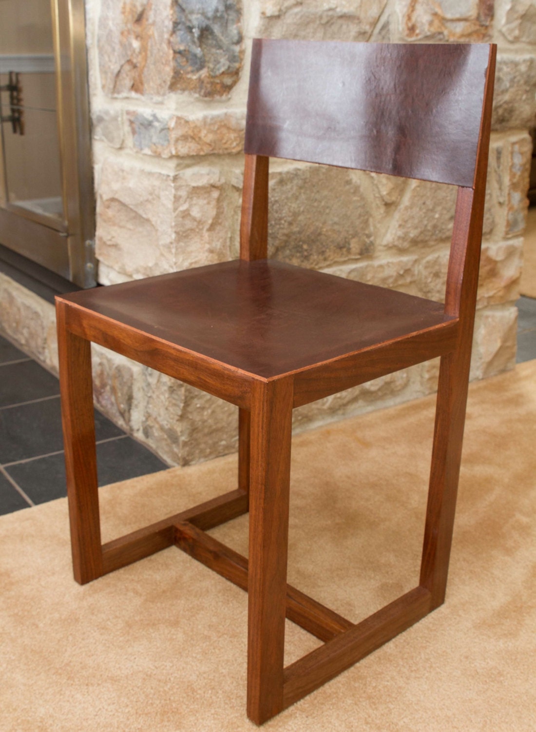 Walnut and Leather Kitchen Chairs - Rustic Contemporary Style