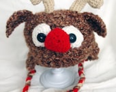 Custom Fit Crochet Handmade Rudolph the Reindeer Hat Cap Adult Teen Christmas Funky Photo Prop
