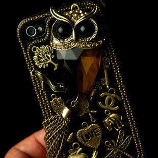 Antique owl Crystal iphone 4/4s pearl case, crystal Hard Case for Apple iPhone 5 Case, iPhone 5 Case, iPhone 4/4s Case galaxy case