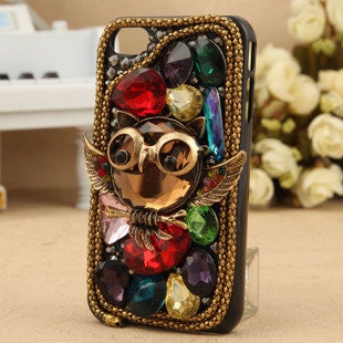 Antique owl Crystal iphone 4/4s pearl case, crystal Hard Case for Apple iPhone 5 Case, iPhone 5 Case, iPhone 4/4s Case galaxy case