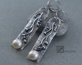 Pearl Flowers - oxidized sterling silver earrings with pearls. Handmade.