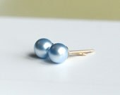 Handmade pearl studs, light blue, pearl earrings, 6mm, Swarovski crystal pearls, post earring, 14k gold filled, Petite Mimi Jewelry