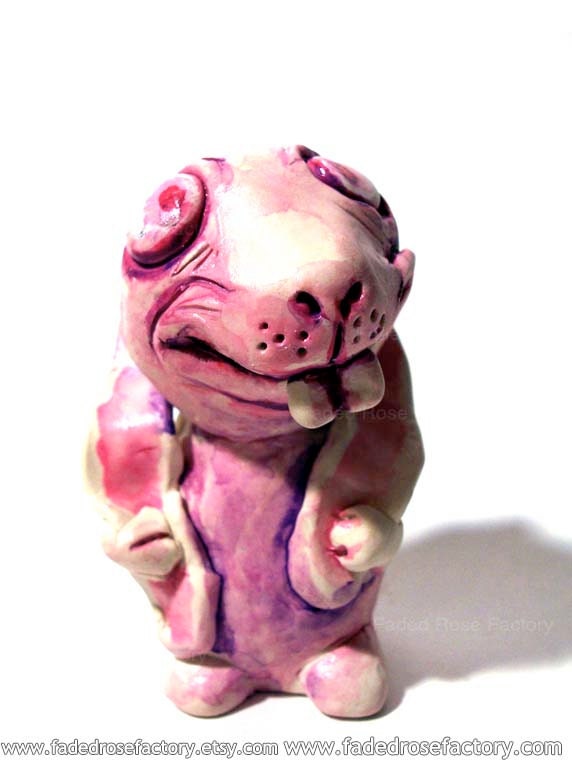 Pink Rabbit Art Doll - Cute with Big Teeth, Big Eyes