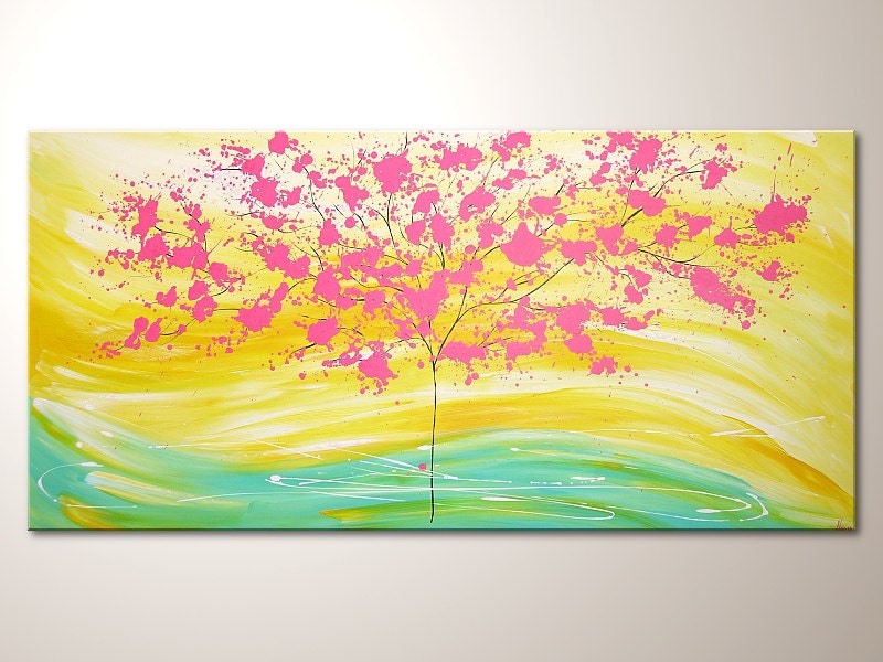 Original modern art painting "Happy in sunlight" , abstract contemporary artwork, wall decoration,acrylics,decor, large,XXL,tree,nature