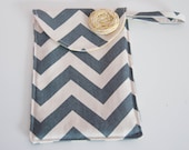Baby Girl or Baby Boy Diaper Wipes Case Wristlet- Gray Chevron with yellow polka dot print - Yellow rosette flower