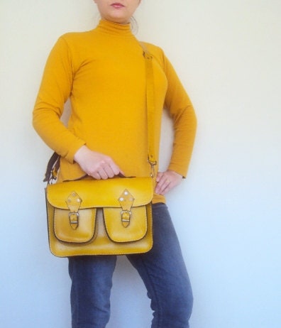 Retro Design , Yellow Leather ,Messenger Bag ,Tote bag ,ipad Bag ,for men ,for women ,unisex ,fathers day ,under 100