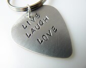 important date Hand Stamped & Antiqued Copper or Aluminum Guitar Pick Keychain, personalized key chain with name / date
