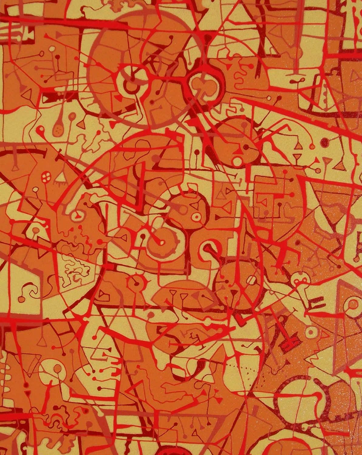 Kinship Study: Le Four de Balles Rouges, 5 color original handmade reduction woodcut print