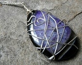 Wire Wrapped Dark Purple Agate Stone Bead Pendant Necklace - wire wrapped jewelry handmade - stone necklace, gemstone jewelry