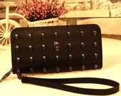 Punk skull Style women leather wallet purse Clutch bags Handbag for money/coins/cards/phone holder
