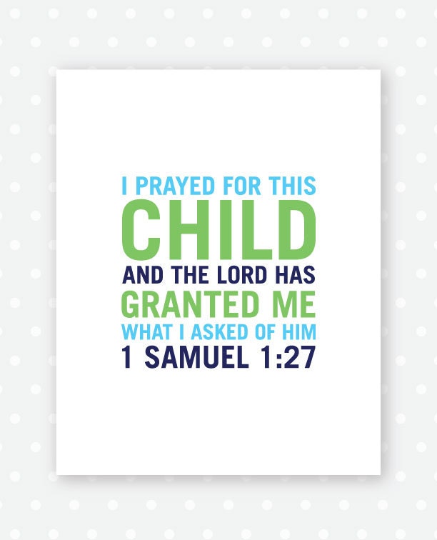 Nursery Bible Verse Art, 8x10, Nursery Decor, Nursery Art, 1 Samuel 1:27, Bible Verse Nursery Print