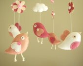 Baby crib mobile, Bird mobile, felt mobile, nursery mobile, baby mobile "Bird - rose"