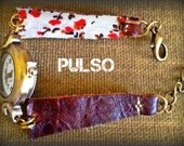 Shabby Chic Leather Strap Watch, Gold Watch, Floral Print Watch, Bohemian Watch, Leather Watch, Simple Watch, Thin Strap Watch