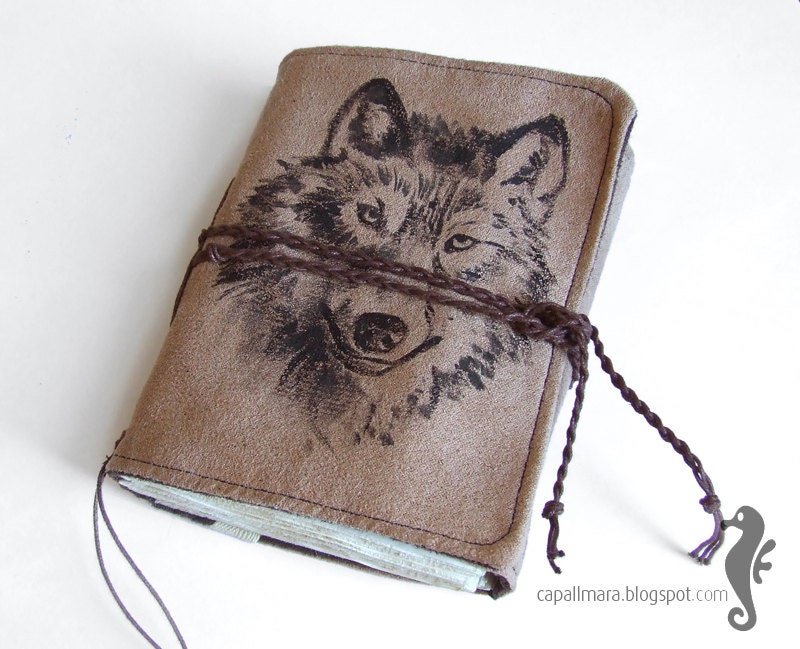 Notebook with a wolf - special suede journal for a gift - CapallMara