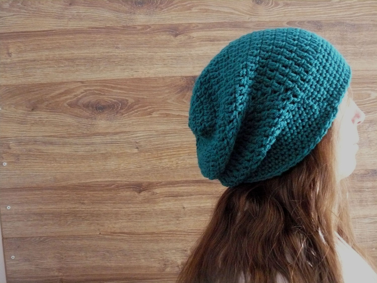 Turquoise Slouchy Beanie Hat, Womens and Mens, Crochet