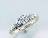 Antique Deco Genuine Diamond 14K Yellow Gold Engagement Wedding Promise Ring 0.10 Total Karat Weight