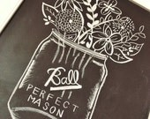 8x10 Digital File - Chalkboard Print - Mason Jar of Wildflowers