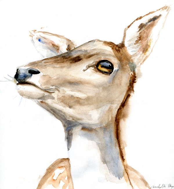 Archival print of a watercolor painting of a deer. Animal painting reproduction. Deer Zen drawing on paper by Michelle Dujardin