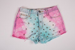 Zana Di high wasted pink and teal star studded shorts- size 0