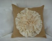 Hessian Flower Cushion Cover/Pillow Cover/Rose/Cream/Beach Shack/Shabby Chic/Decorative Cream Flower/ Rustic/Cottage/Country/Handmade